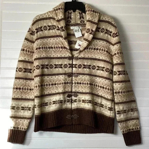 Susan Bristol NWT Fair Isle Shawl Collar Nordic Cardigan Sweater Wool Small - Picture 1 of 11